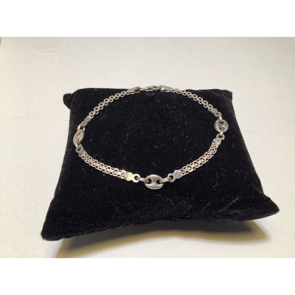 Sterling Silver 925 Italy 7 “ Bracelet Single Row Bismark & Coffee Bean Link
